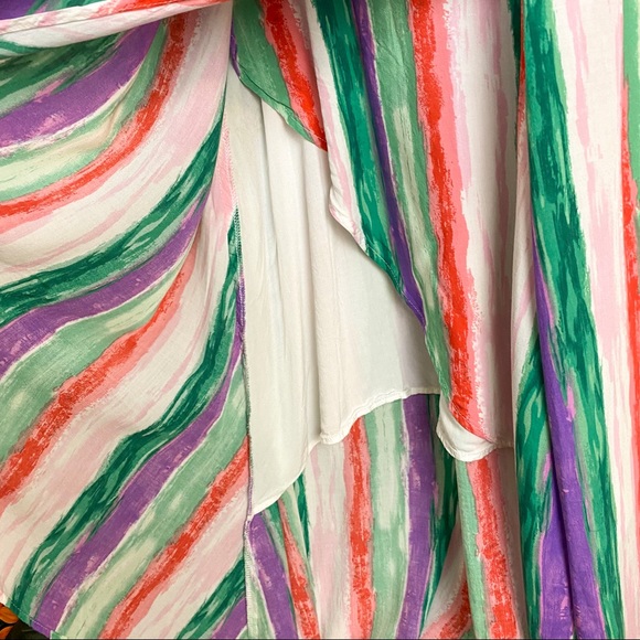Lulu's Brushstroke of Luck Green Purple Red Pink Watercolor Midi Dress Medium - Picture 10 of 15